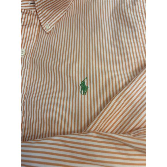 Ralph Lauren Shirt Orange White Striped Buttons Custom Fit Long Sleeve Men’s L - Picture 9 of 16
